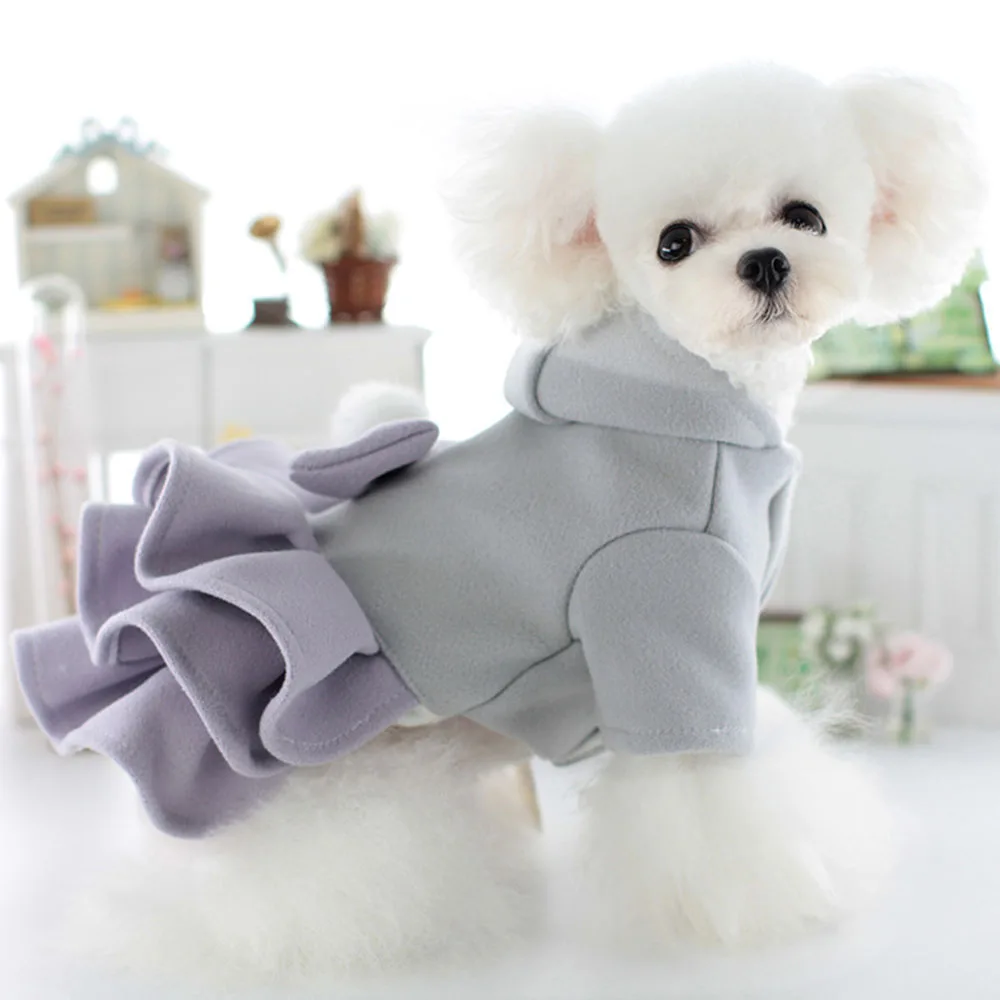 Dogs and Cats Winter Dress Tutu Hairball&Bow Design Female Pet Puppy Warm Coat Outfit