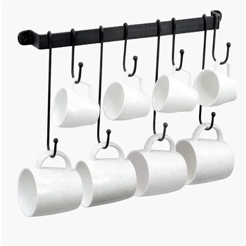 Coffee Mug Holder for Wall: 17-Inch Black Coffee Bar Cup Hanger Hooks-Hanging Cup Rack Storage Organizer 2Pcs