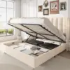 Lift Up Storage Bed Frame with 51" Tall Headboard, Queen Size Bed Frame with Storage Underneath, Velvet Wingback Design 1