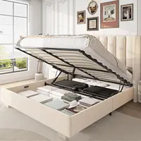 Lift Up Storage Bed Frame with 51" Tall Headboard, Queen Size Bed Frame with Storage Underneath, Velvet Wingback Design 1
