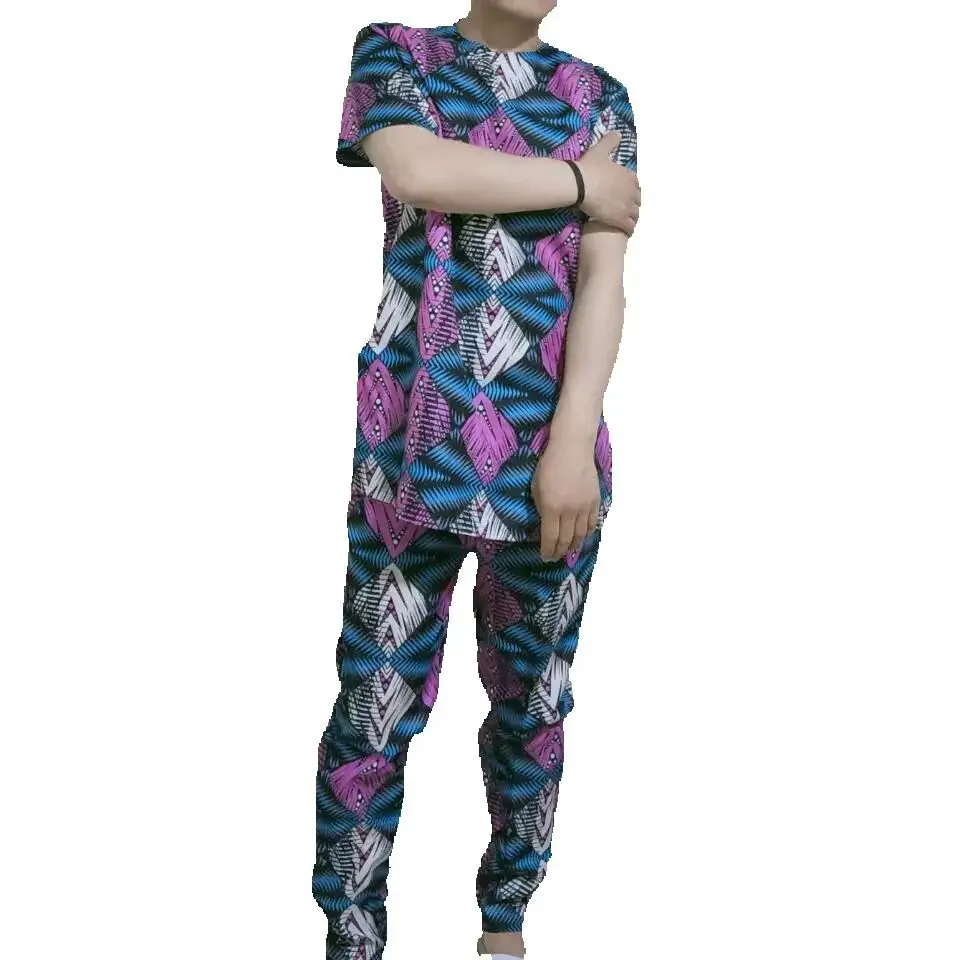 African Dress African Style T Shirt African Fashion Men's Set Outfits Short Sleeve Tops Patch Trousers Nigerian Print Male Pant Suits Party Wear Customized
