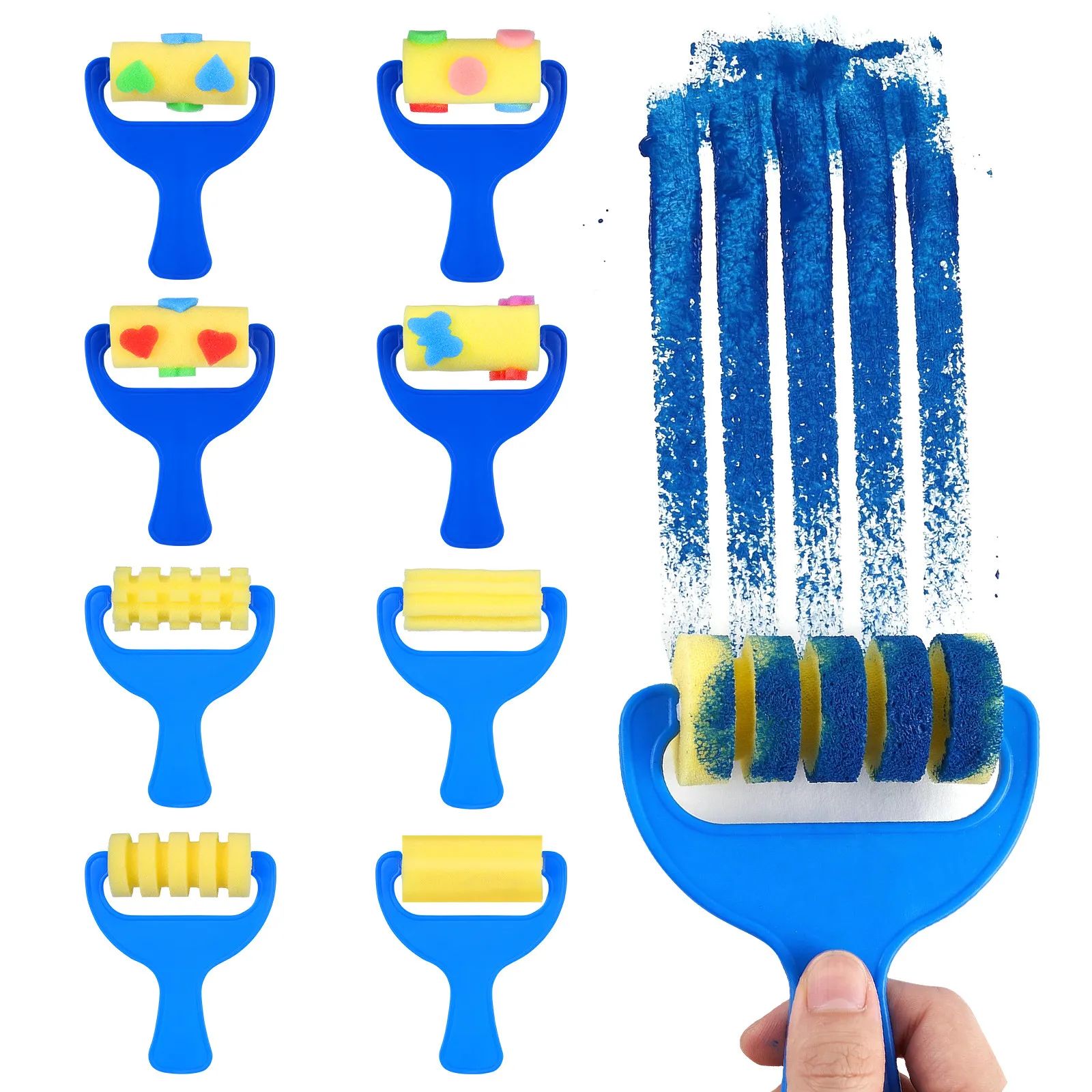 2세트 드로잉 스폰지 브러쉬 다용도 페인트 롤러 세트 아트 드로잉 그래피티 패턴 프린팅 롤러 스폰지 페인트 브러쉬