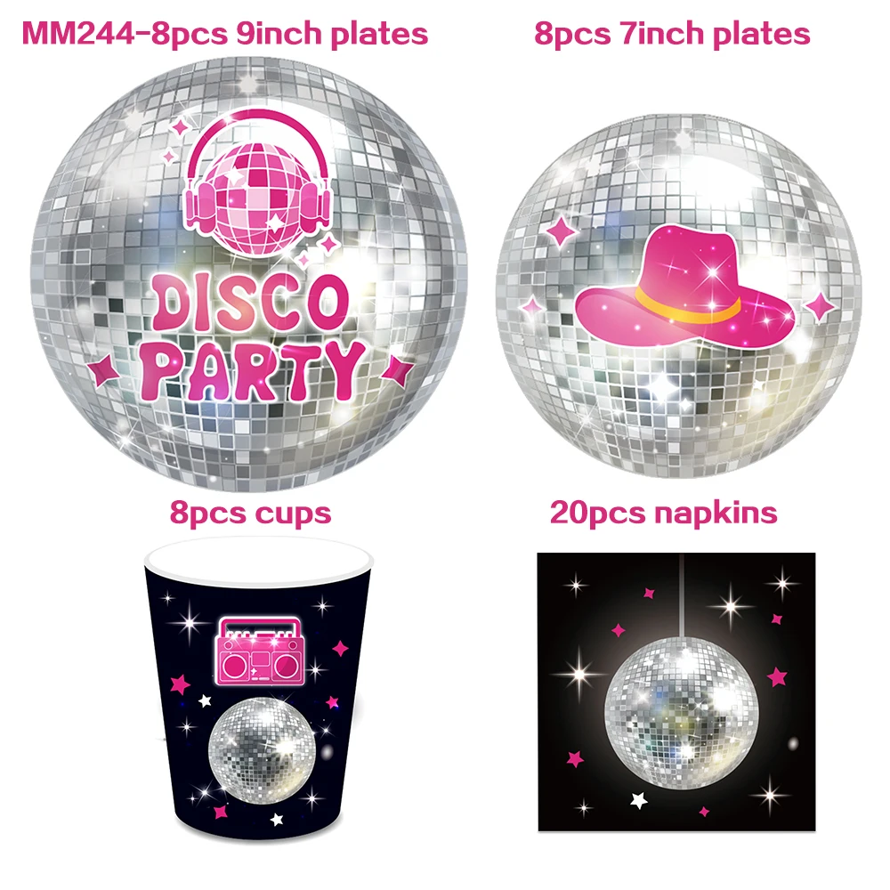 

48pcs Disco Music Birthday Baby Shower Party Paper Disposable Tableware Sets Plates Cups Napkins Wedding Party Supplies