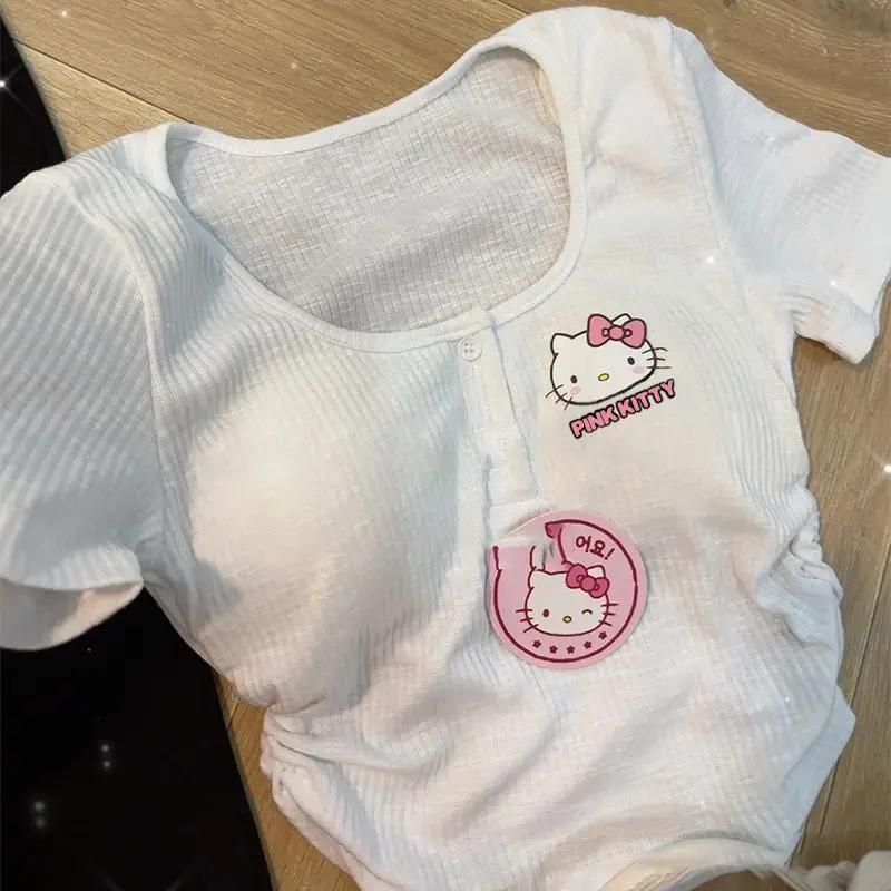 

Sanrio Funny T-shirt Women Hello Kitty Hot Girl Short Style Breast Pad Girl Spring Summer Short Sleeves Harajuku Short Style