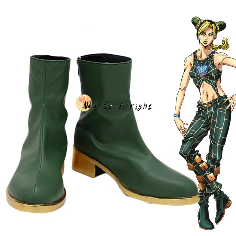 

JoJo‘s Bizarre Adventure Jolyne Cujoh Cosplay Shoes Green Leather Boots Platform Shoes For Men Women Fancy Carnival Party Props