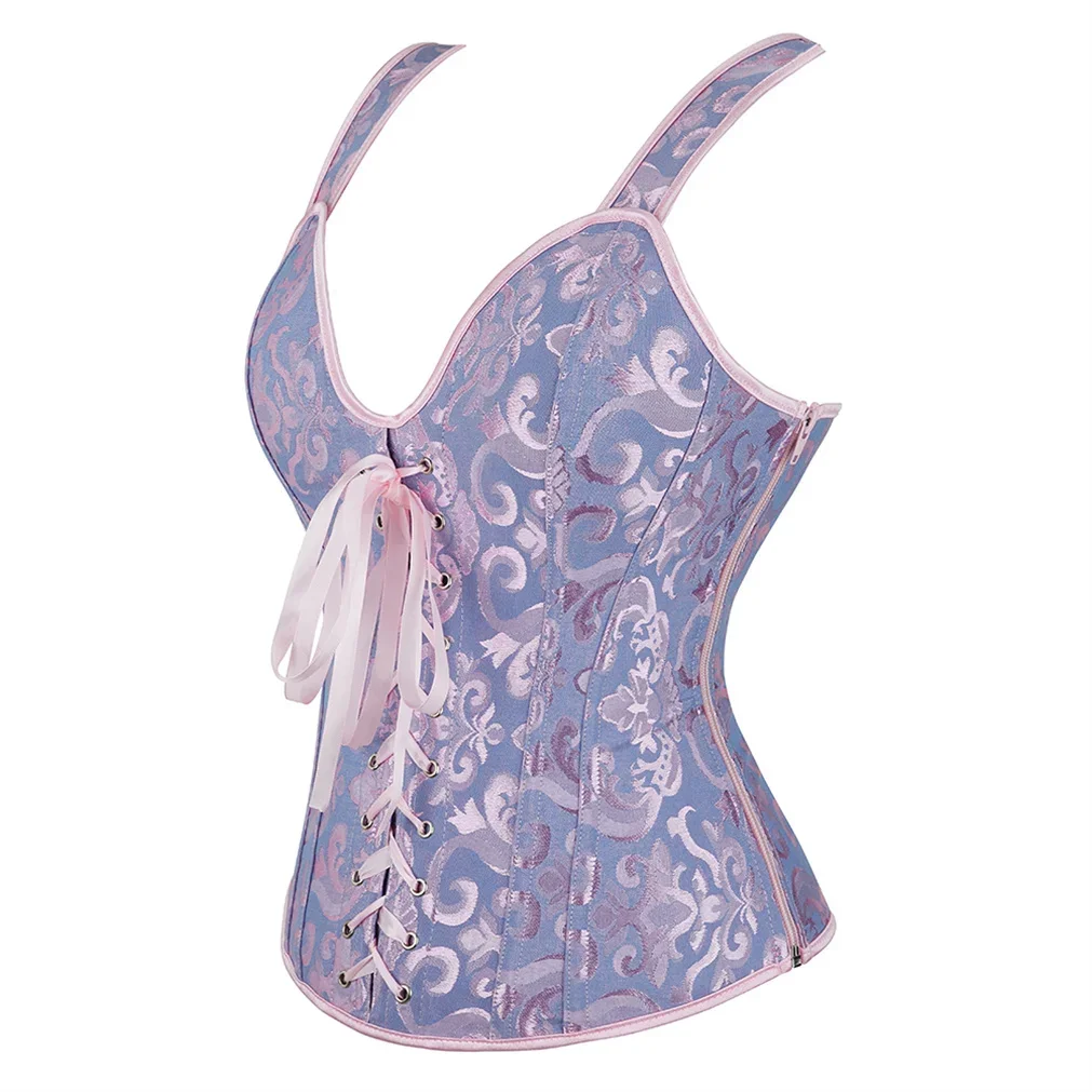 Women's Corset Bustier Gothic Jacquard Shoulder Straps Tank Overbust Renaissance Gorset Top Push Up Holiday Party Club Dance