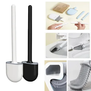 Scopino per WC con scarico in silicone morbido a parete da 1 pezzo, senza vicoli ciechi, manico rimovibile per risparmiare spazio. Spazzola per la pulizia della toilette 1