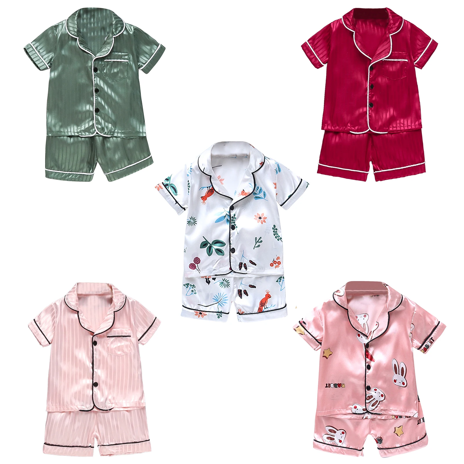 Baby Boys Girls Casual Clothes Sleepwear Set 2 Pcs Short Sleeve Turndown Collar Button Closure Top Elastic Waistband Shorts