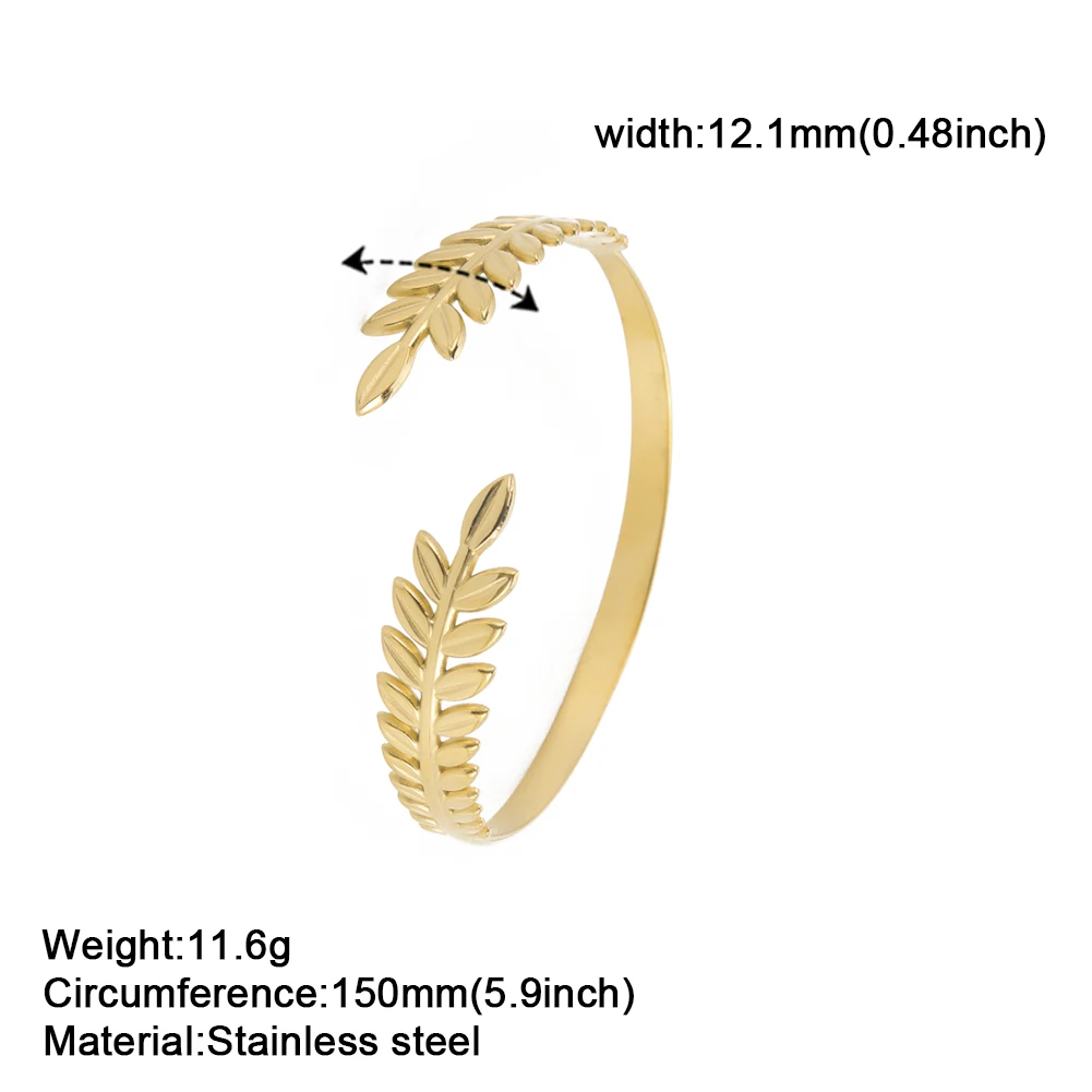 Olive Branch Leaf Double-Headed Leaf Open Bracelet for Women Men Fashion Gold Silver Color Stainless Steel Bangles Jewelry Gift 6