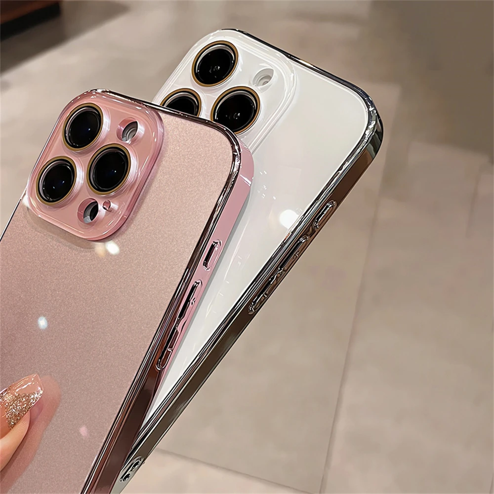 Luxury Plating Full Lens Protection Frosted Glass Phone Case