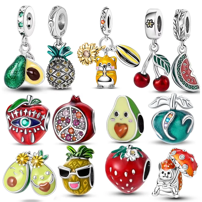 Abalorio de fresa, cuentas de aguacate para marca Original, pulsera de plata de ley S925 de 3mm, regalo de joyería DIY para mujer