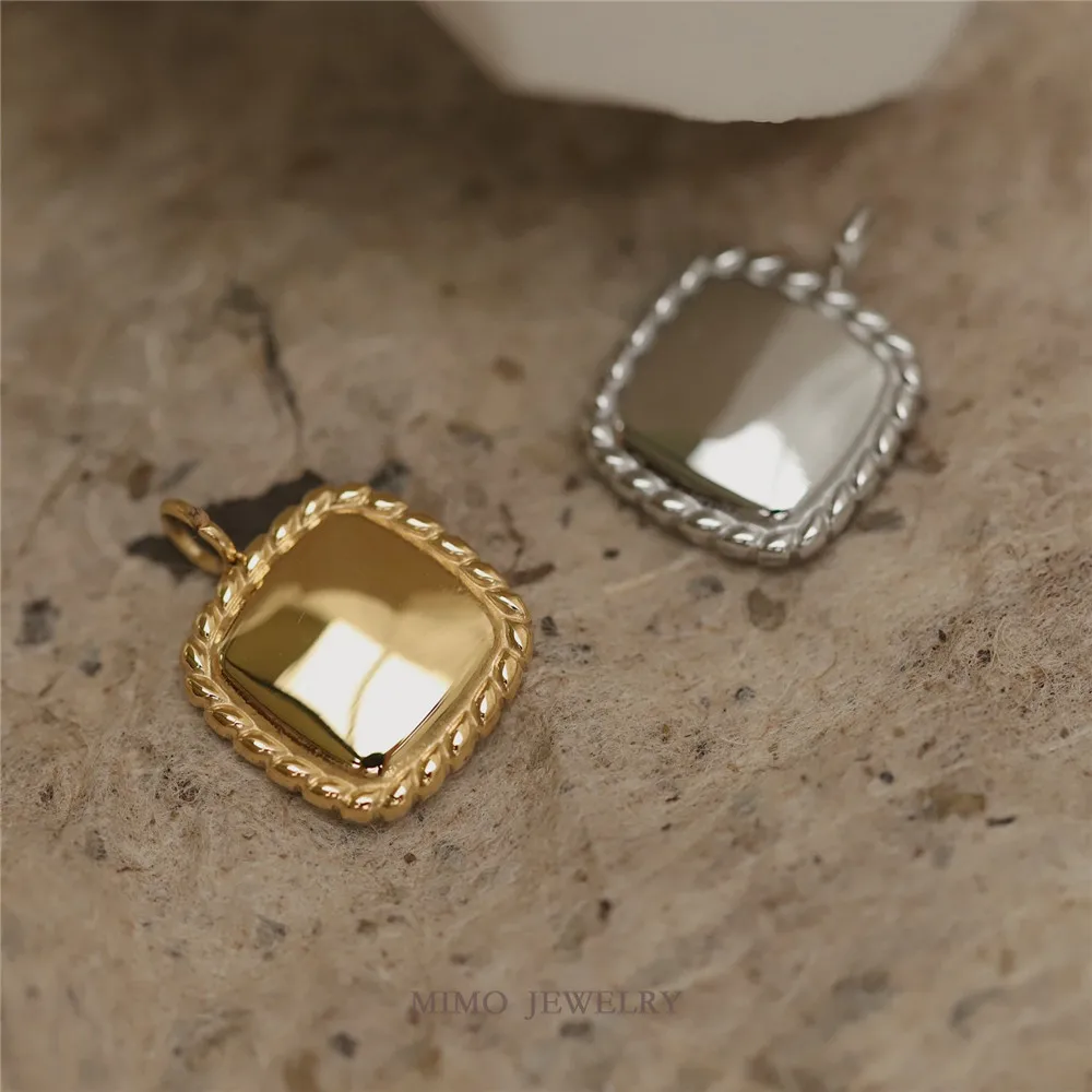 Titanium Steel Gilded Ins Style Minimalist Square Cookie Edge Charm Pendant DIY Accessories M-079