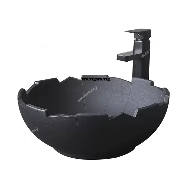 อ่างล้างหน้าเซรามิกสีดำแบบใหม่ ดีไซน์สร้างสรรค์รูปทรงเปลือกไข่ อ่างล้างหน้าสำหรับบ้าน อ่างล้างหน้าสำหรับระเบียง อ่างล้างหน้าแบบวางบนเคาน์เตอร์ 6