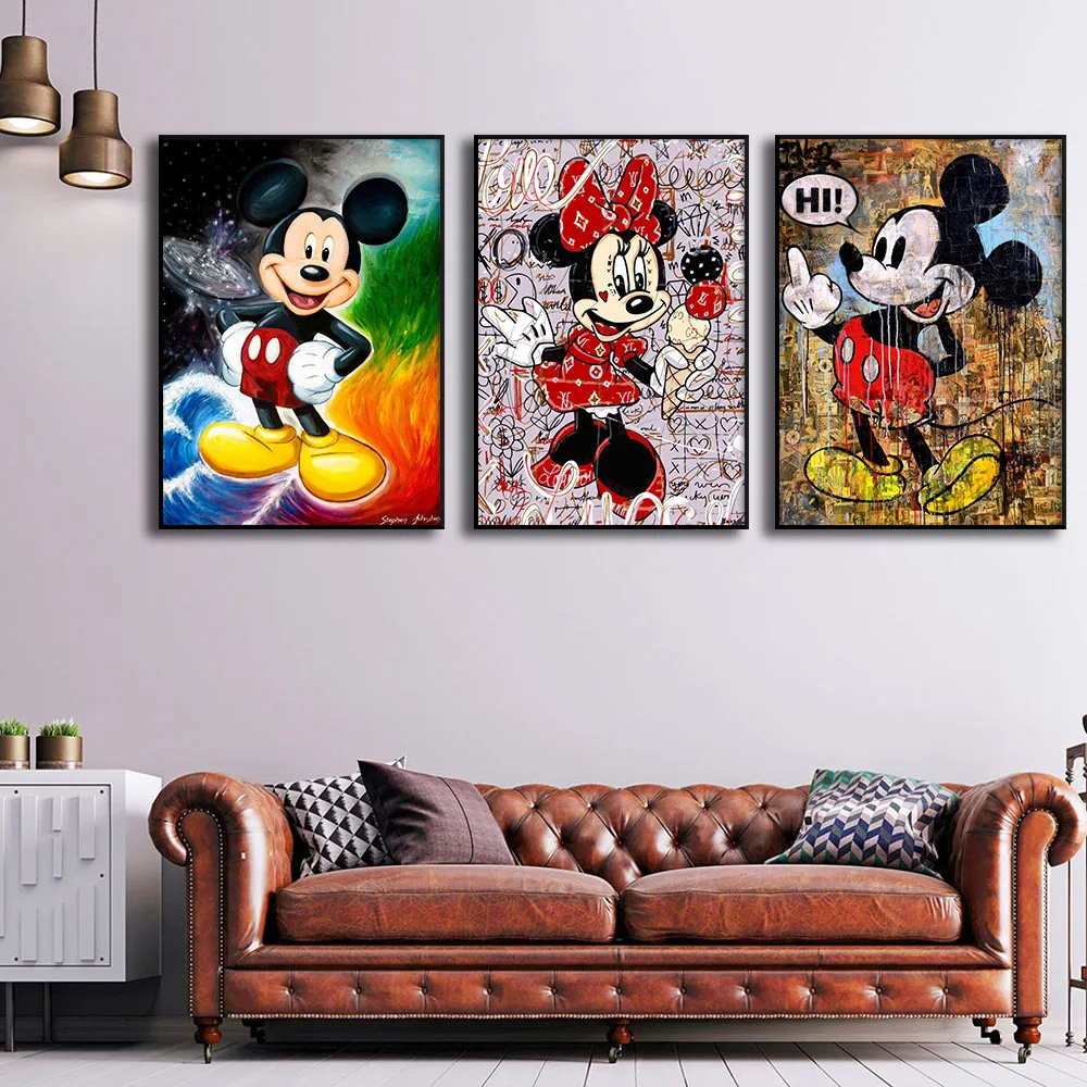 

Disney Mickey Minnie Graffiti Painting Street Art Poster Canvas Prints Cartoon Abstract Pictures Living Room Home Decor Cuadros