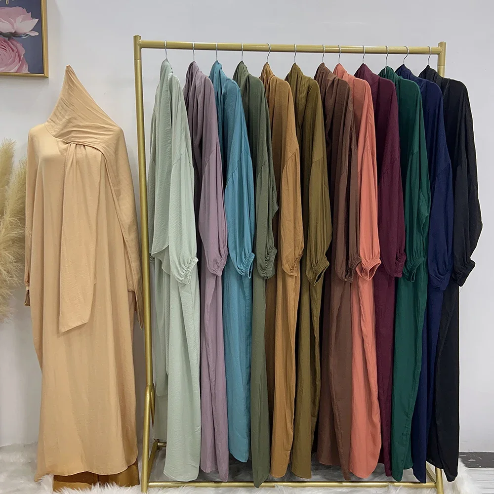 Muslim Abaya with Attached Scarf Hooded Prayer Hijab Dress One Piece Jilbabs for Women Dubai Turkey Ramadan Islamic Clothing