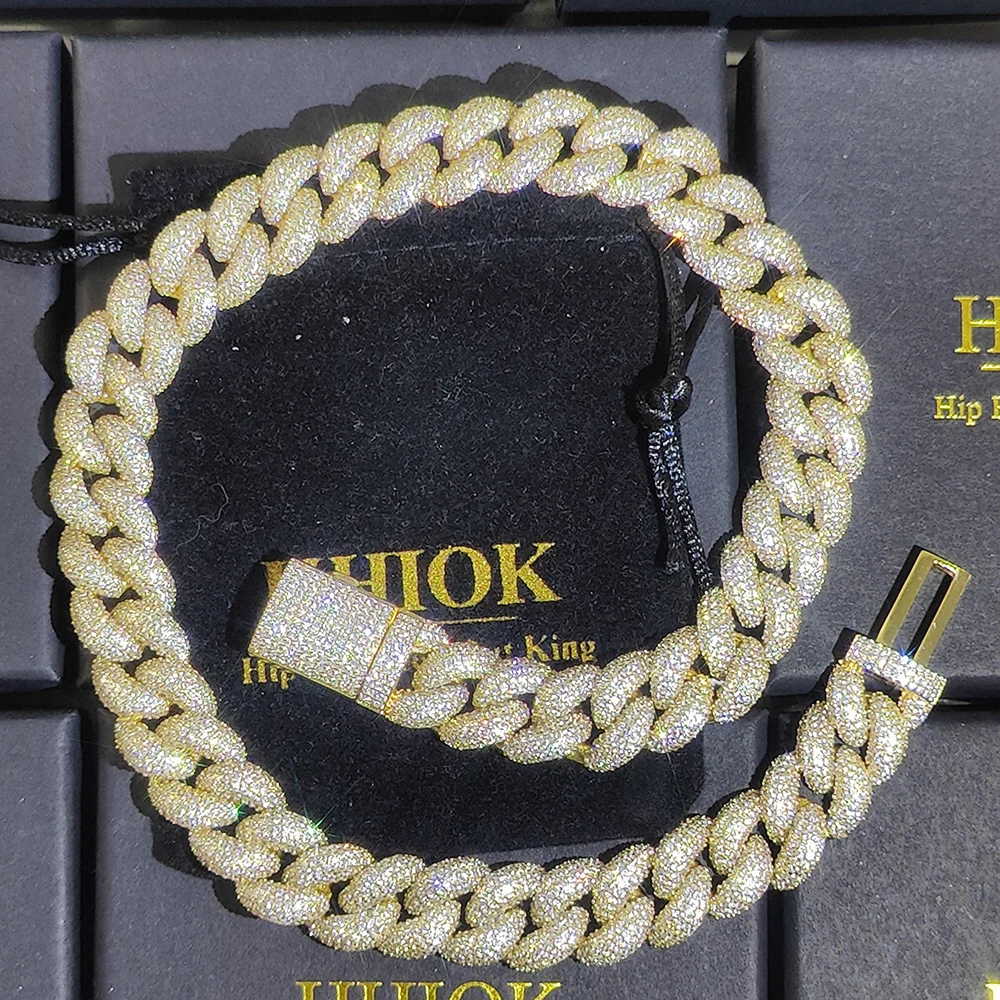 15/18MM Width Iced Bubble Cuban Link Chain Hip Hop Bling Full Zircon Luxury Cuban Necklace Jewelry Gifts for Men Women