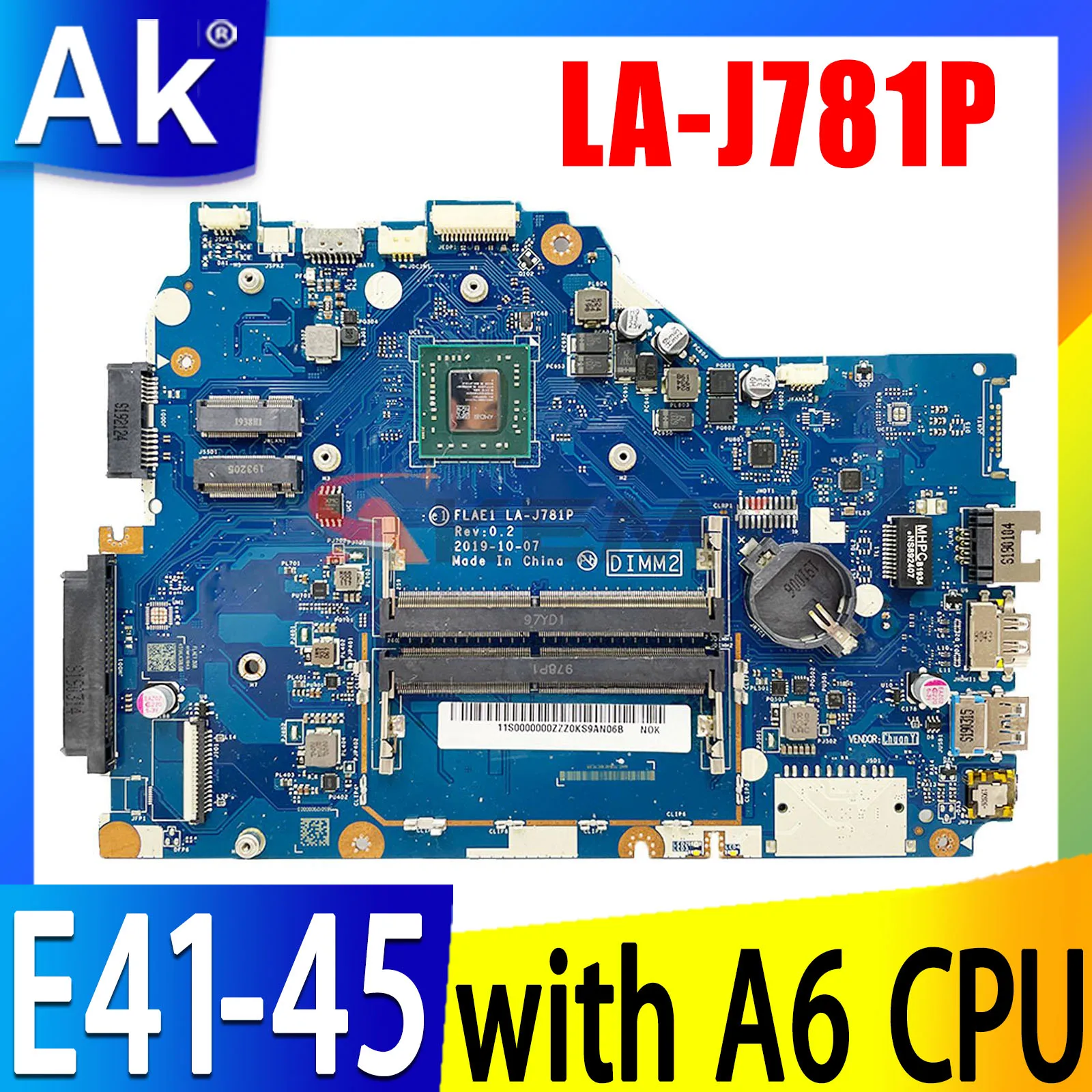 

LA-J781P motherboard for Lenovo E41-45 Laptop motherboard with A6 AMD CPU 100% TEST OK original