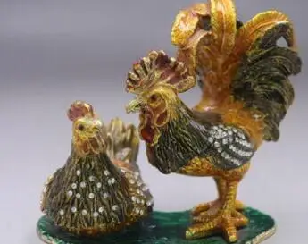 

4.4" Chinese Tibetan Mini Chinese Hand Inlay cock model Jewelry Box