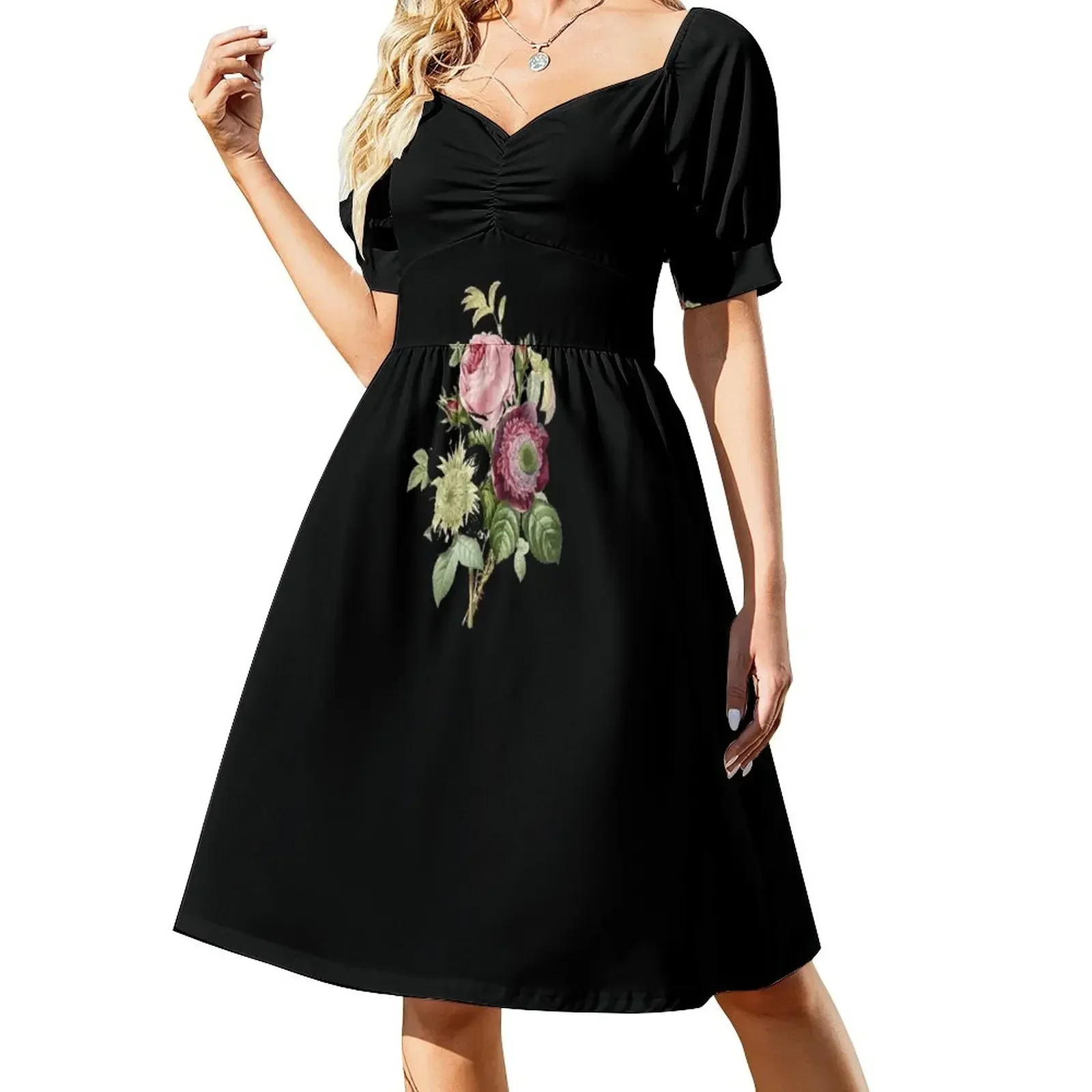 Vestido de manga corta con fondo floral vestido de fiesta de lujo para mujer vestidos de graduación