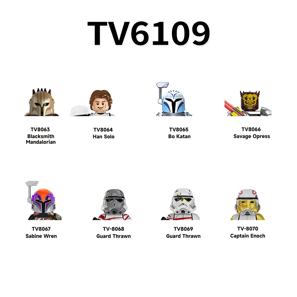 

8pcs/lot Building Blocks TV6101 Ahsoka Figure TV6102 TV6103 Figurines TV6107 Han Solo TV6109 Captain Enoch TV6110 blocks kid toy