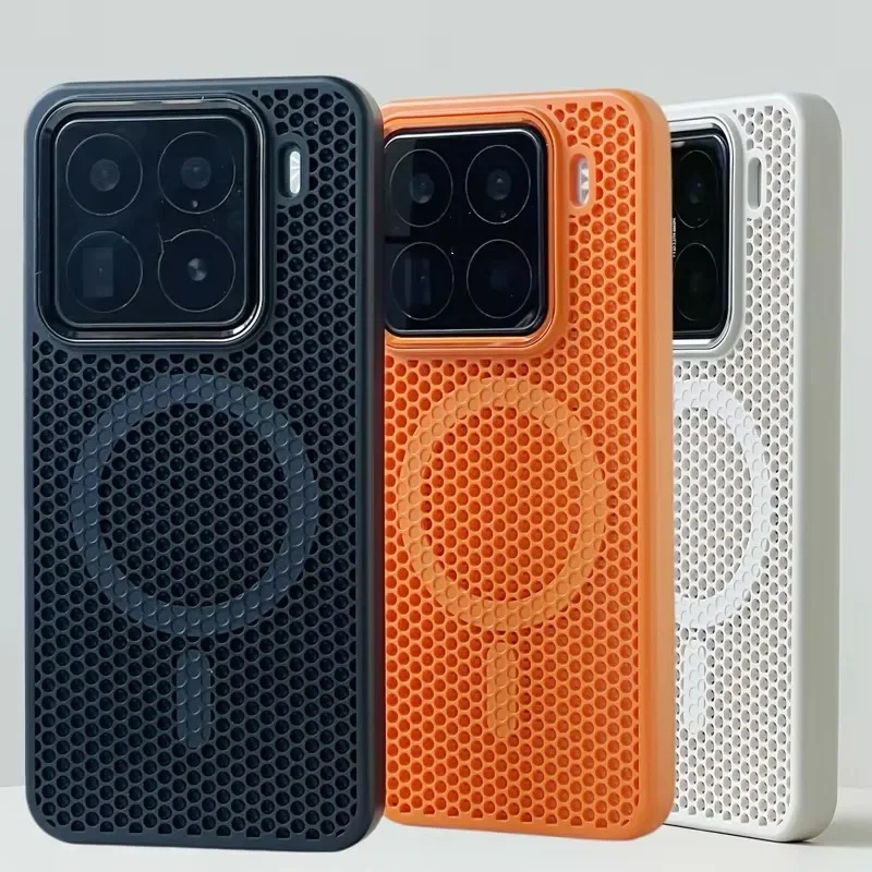 Magnetic Alloy Lens Wireless Charging Phone Case with Honeycomb Mesh Cooling Design