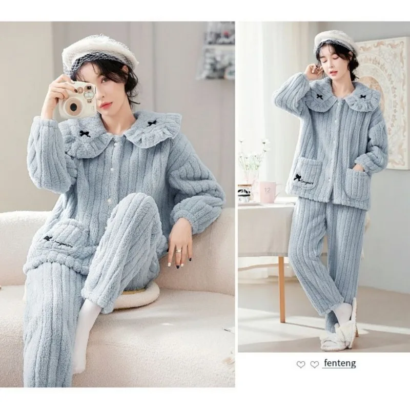 2023 New Coral Velvet Pajamas Women Thick Students In Autumn Winter Can Wear Flannel Home Service Suit
