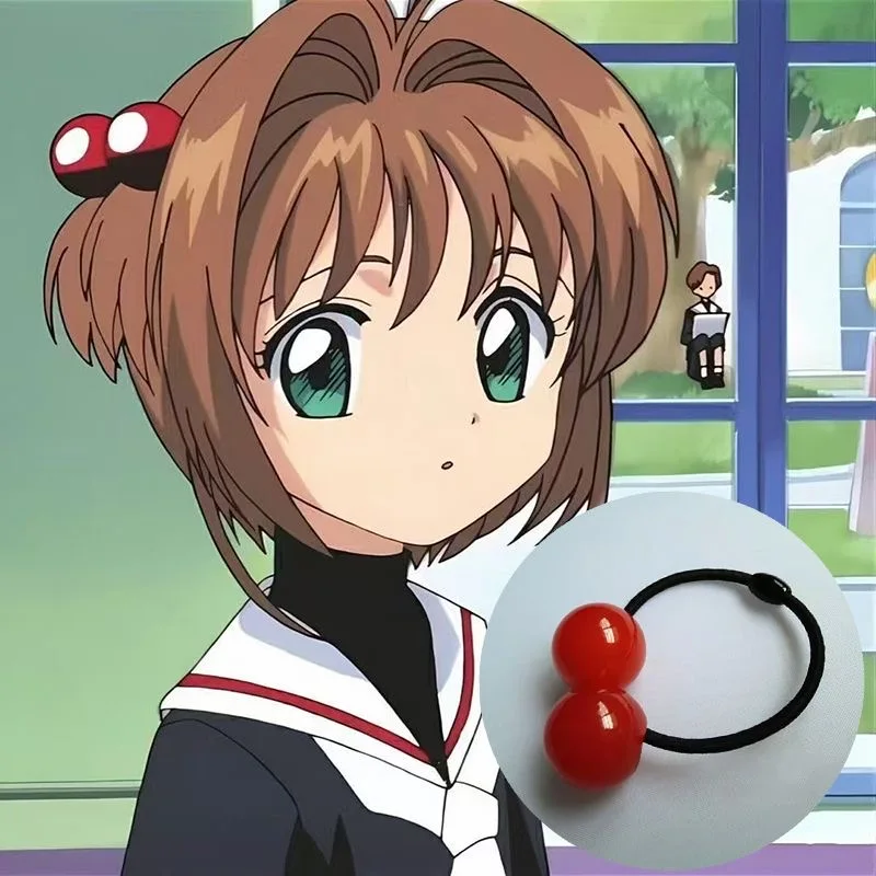 Anime Cardcaptor Sakura Kinomoto Cosplay Cherry Red Double Sphere Headband Hair Rope Hair Ornaments Halloween Party Accessory,hair accessories,cosplay headpiece