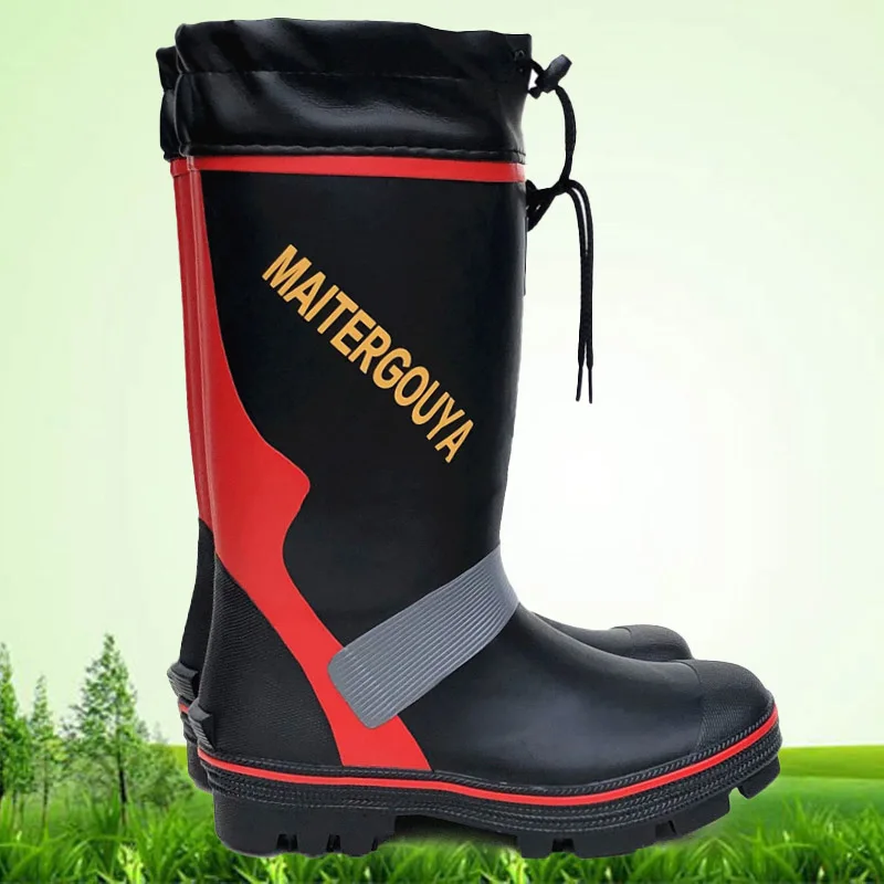 Waterproof High Rain Boots, Hunting Fishing Boots, Steel Spikes Sole Rubber Shoes, Men Women Hiking Working Fishing Shoes