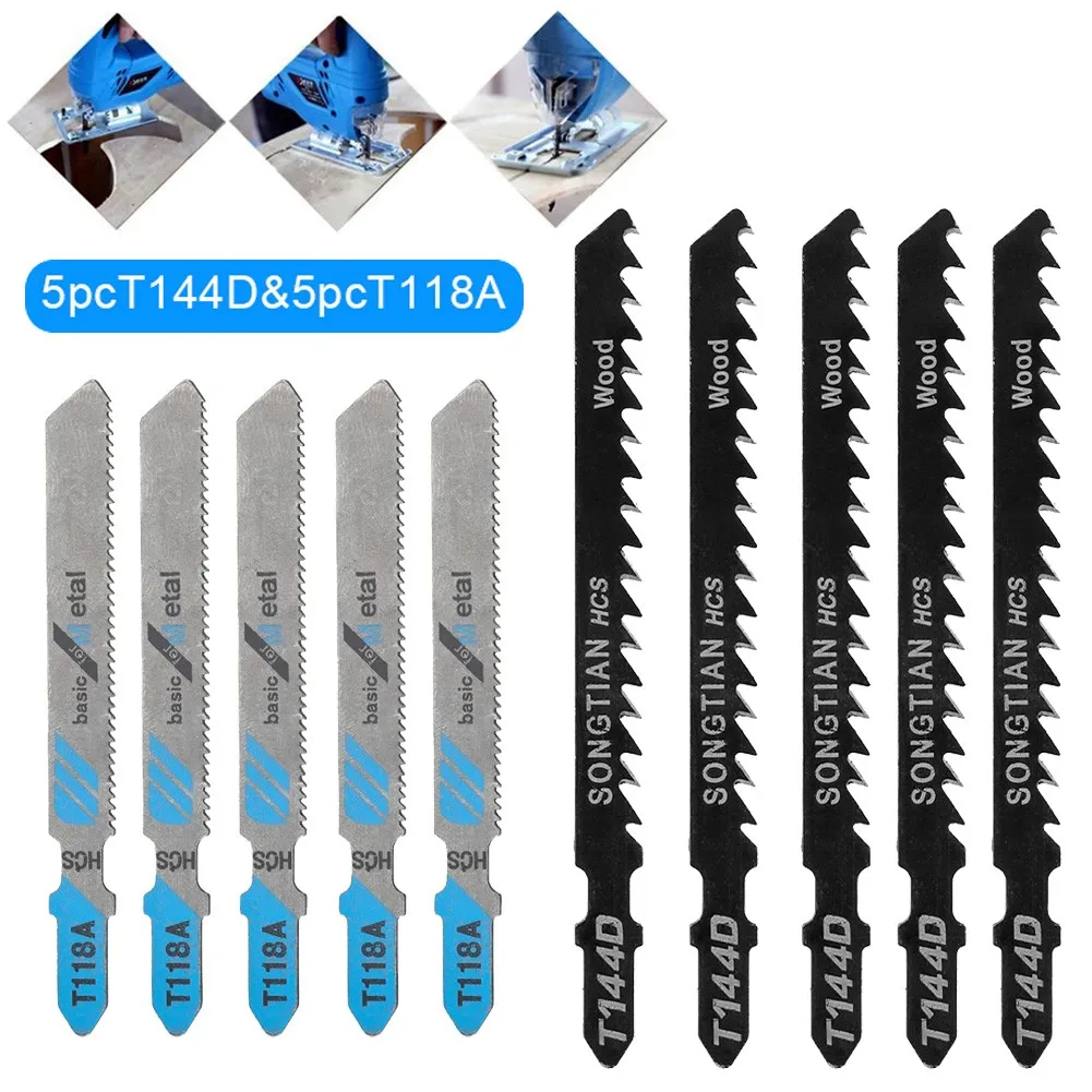 

10Pcs Assorted Blades Jigsaw Blades T144D+T118A Woodworking Tool Cutting High Carbon Steel Kit Metal Wood Set Practical Useful