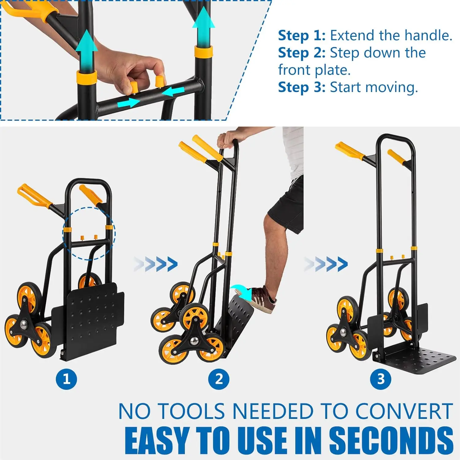 Portable Hand Cart Stair Climbing Cart with Adjustable Handle Foldable Dolly All Terrain Cart for Transport Good Shopping 6 Wheels