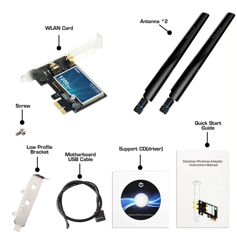 듀얼 밴드 무선 NIC PCIE 데스크톱 블루투스 와이파이 리시버, 기가비트 5G, AC1200