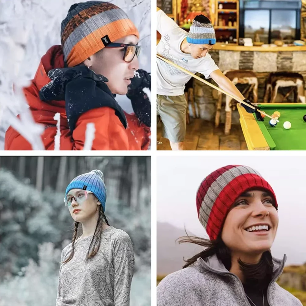 Hot Sale Unisex JZML Label Chic Beanie Hat Casual Colorful Stripes Winter Knitted Hat Daily Life Cozy Hats Ski Sports Cap