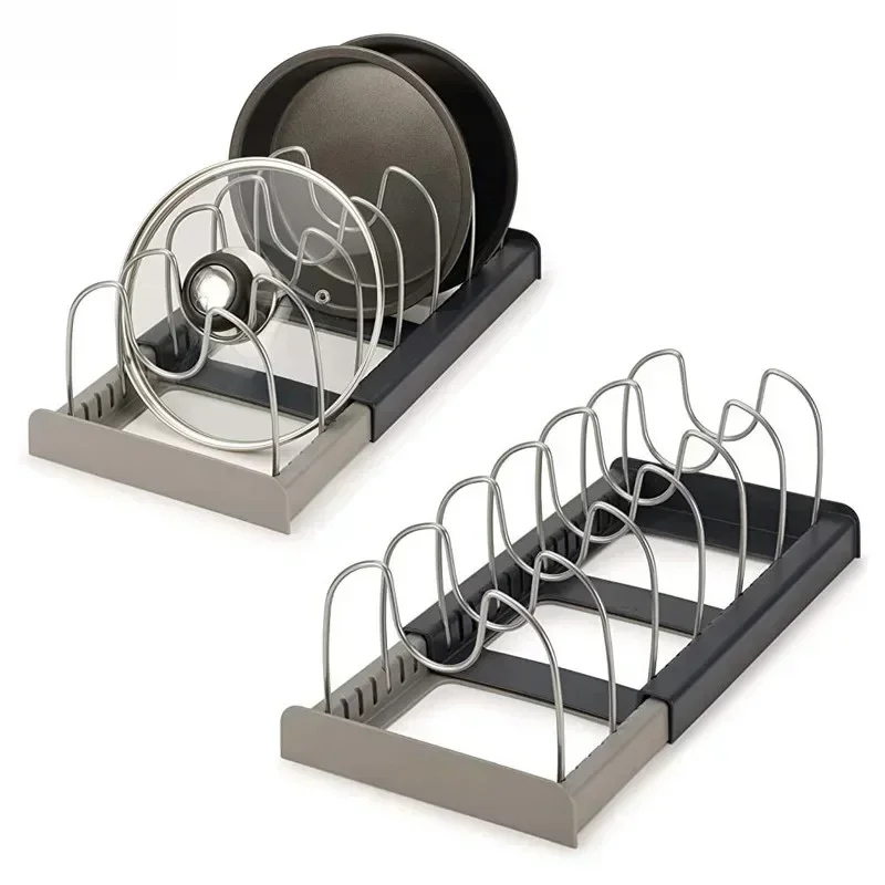 Expandable Pot and Pan Organizer Rack for Cabinet, Pan and Pot Lid Holders with 6 Adjustable Dividers for Kitchen Organization Expandable Pot and Pan Organizer Rack for Cabinet, Pan and Pot Lid Holders with 6 Adjustable Dividers for Kitchen Organization