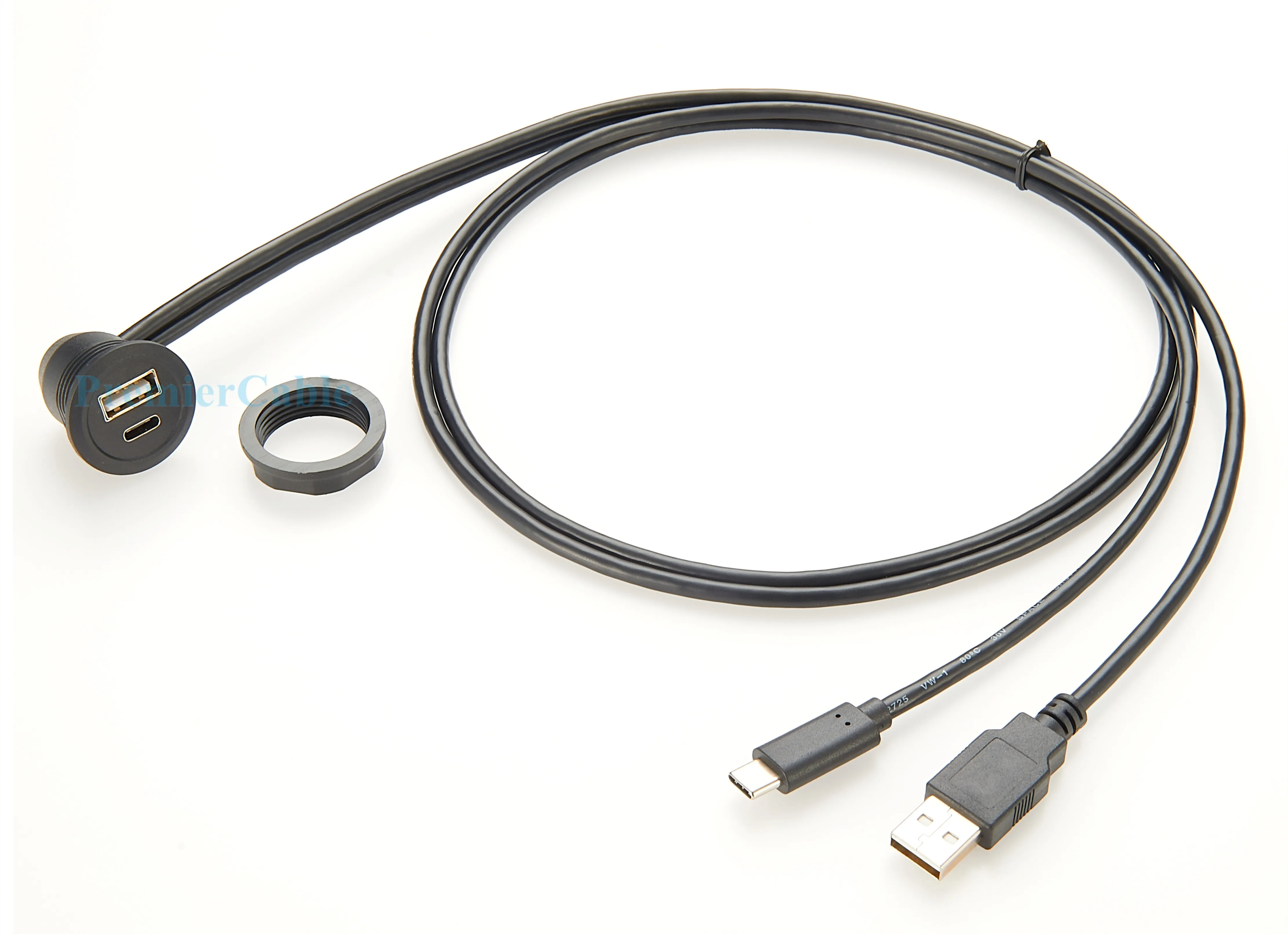 Rechtwinkliges Dual-Port USB 2.0 A & Typ C Stecker-zu-Buchse Verlängerungskabel, Einbau-USB-C & USB-A Daten- und Ladekabel – Detail 4