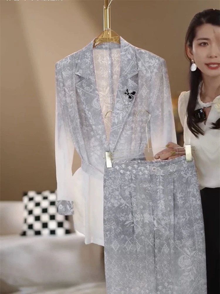 طقم بدلة صيفية رمادي رسمي قطعتين