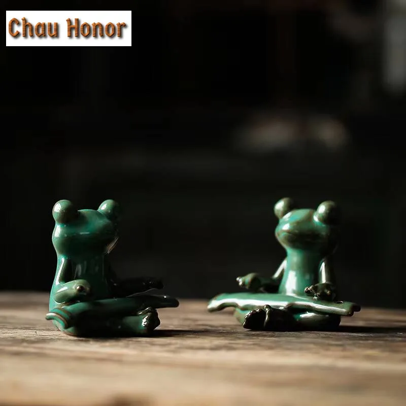 Japanese Turquoise Frog Tea Pet Handmade Flowerpot Landscaping Tea Figurine Play Toys Tea Statue Ornaments Teaset Workmanship
