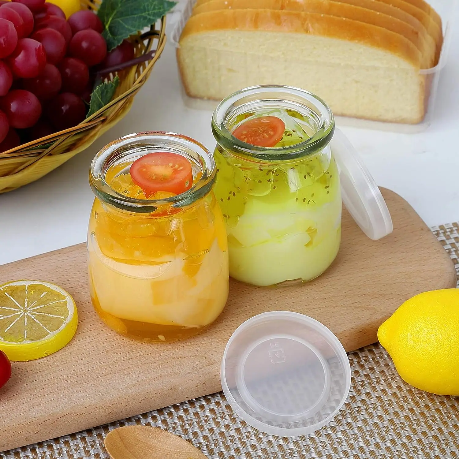 4oz Clear Glass Jars With PE Lids,Glass Yogurt Container,Glass Pudding Jars Yogurt Jars for Milk,Jams,Jelly,Mousse,Honey