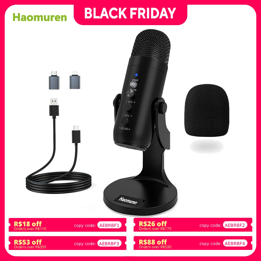 Haomuren プロフェッショナル USB コンデンサーマイク Youtube 録音