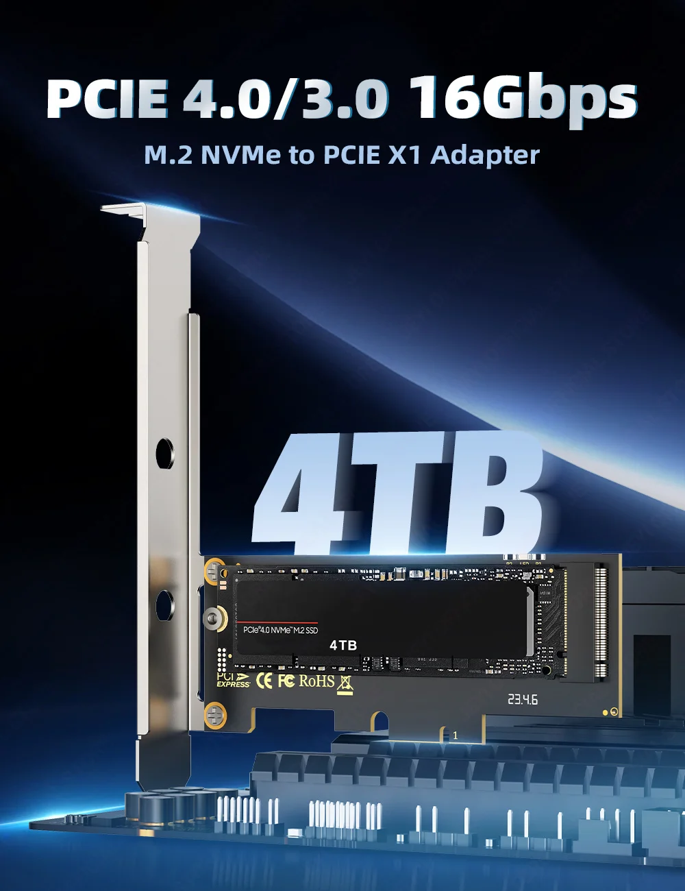 Description Picture 2 of itemJEYI M.2 NVMe to PCIE X1/X4 Adapter —PCIe 3.0/4.0 M.2 PCIe Interface Converter, SSD Expansion Card for X1/X4/X8/X16 Interfaces.