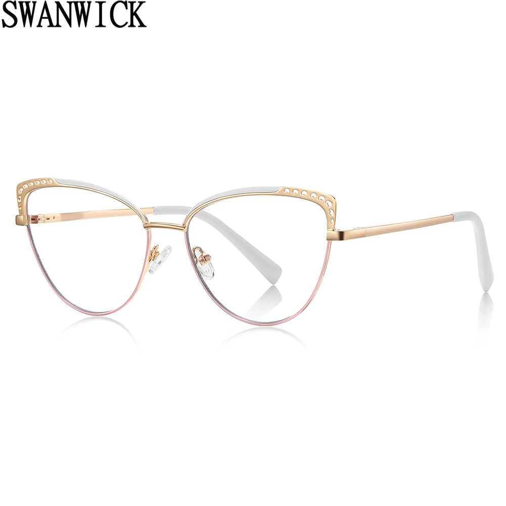 

Swanwick hollow anti blue light glasses female metal cat eye glasses frame women optical black purple hot selling clear lens