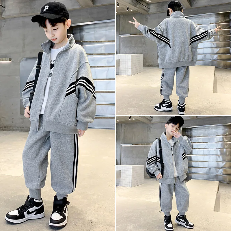 봄 가을 십대 소년 복장 어린이 새로운 패션 지퍼 코트 + 바지 2Pcs 복장 어린이 Tracksuit 4 6 8 10 12 년