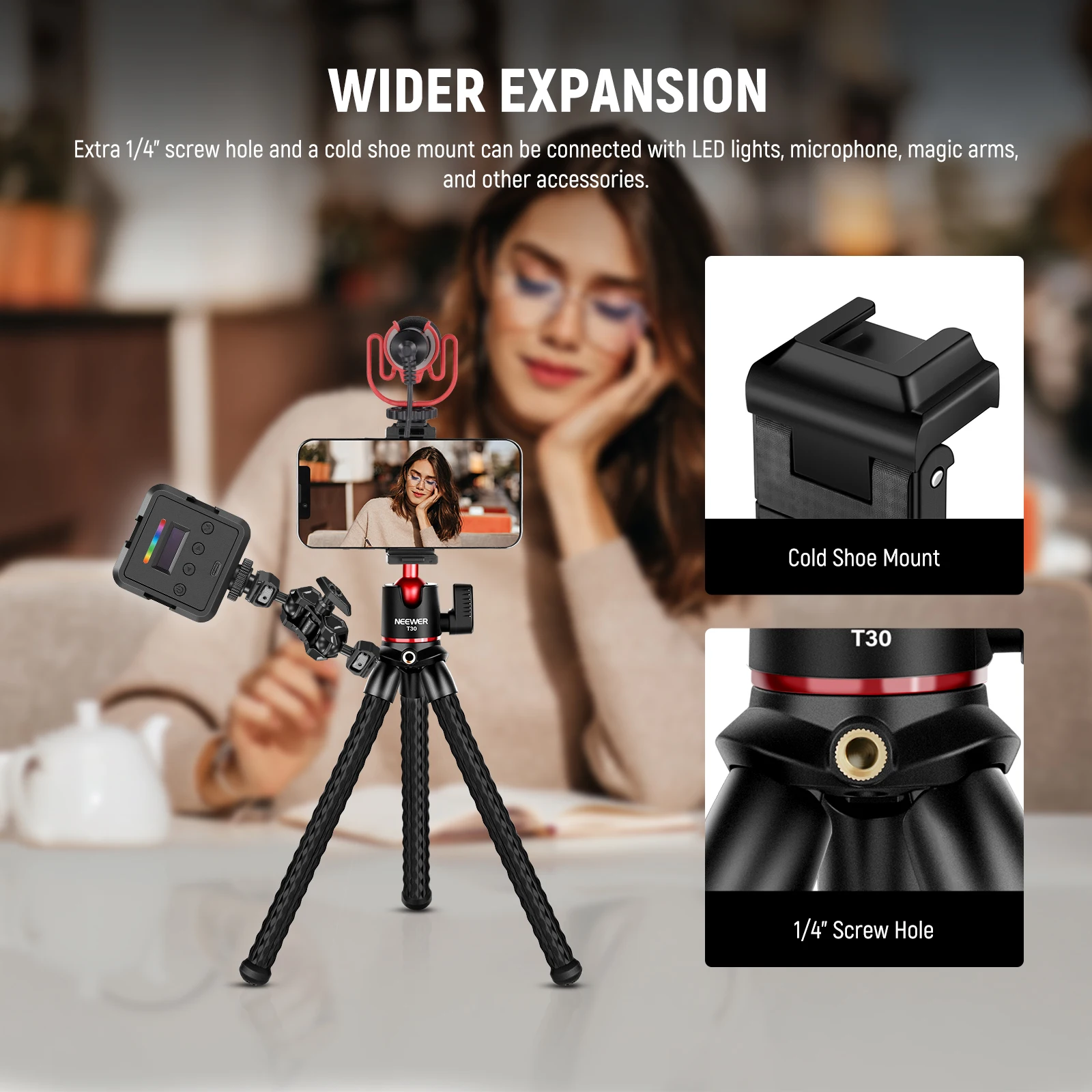 NEEWER Camera Tripod with Remote, Mini Flexible Tripod Stand