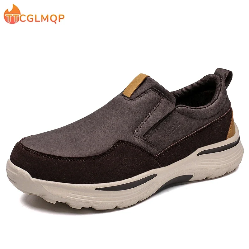 

2024 New Men's Leather Casual Shoes Slip On Clunky Sneaker For Men Fashion Thick Soled Dad Shoes Platform Sneakers Big Size 48