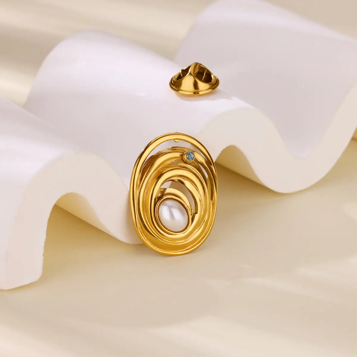 Stainless Steel Zircon Pearl Geometric Brooch for Men Women