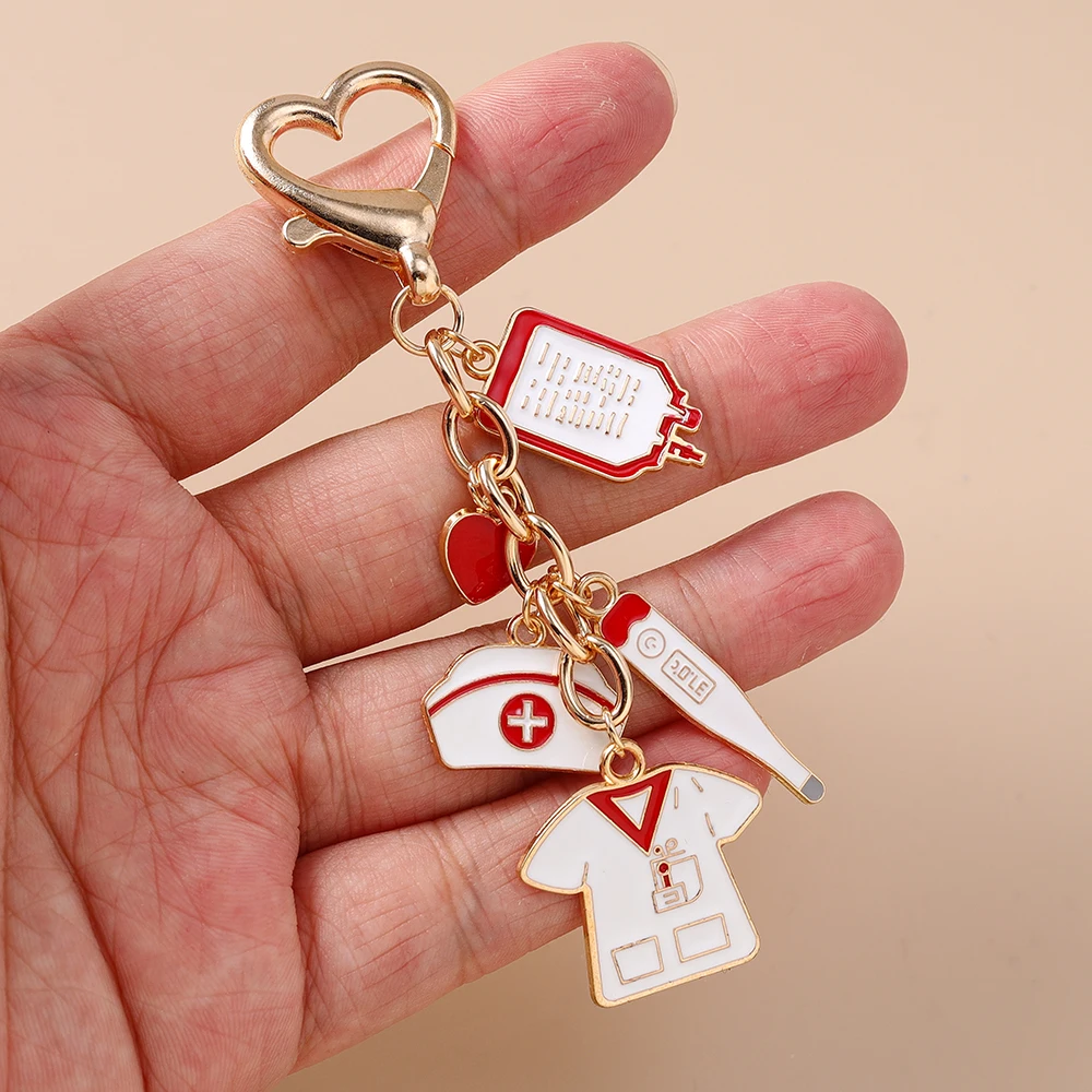 Aihua Neue Schlüsselanhänger mit medizinischen Motiven wie Stethoskop, Spritze und Krankenschwesterhut für Frauen und Mädchen, DIY-Handtaschenanhänger, Schlüsselringe, Geschenke