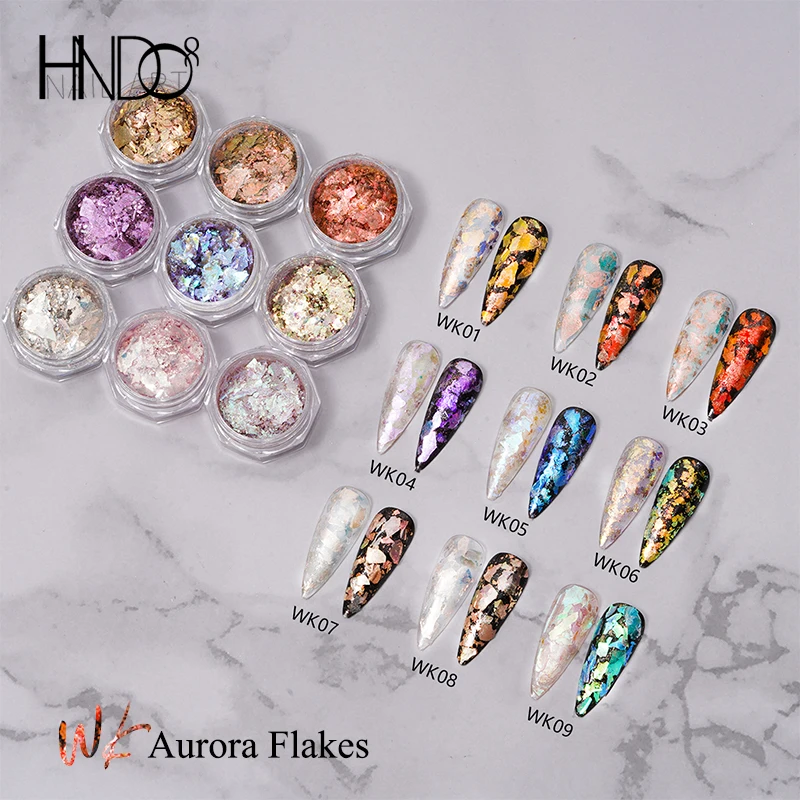 

HNDO New 25 Color Aurora Opal Flakes Nail Art Powder Colorful Glitter Iridescent for Manicure Irregular Flake Design WK Series