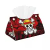 Custom One Piece Straw Hat Pirates Skull Tissue Box Holder Square Anime Manga PU Leather Facial Tissue Box Cover for Car Home 1