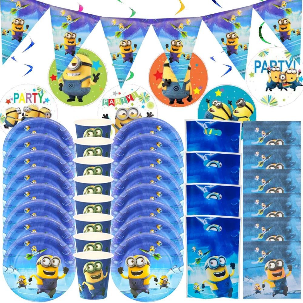 

Cartoon Banana Man Birthday Decoration Big Eyes Foil Balloon Disposable Tableware Set Plates Backdrops For Kids Party Supplies