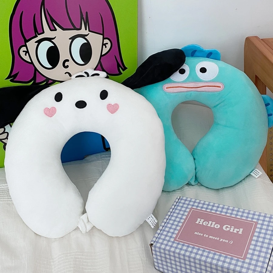 Comfortable Pochacco U-shaped Pillow Stuffed Anime Hangyodon Nap Pillow Travel Neck Pillow Japanese Style Portable Cute 5