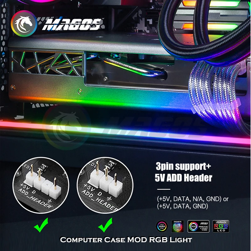 PC Desktop Computer Gamer Cabinet 5V/12V LED Belt Light Pollution 20-100cm Support Motherboard SYNC